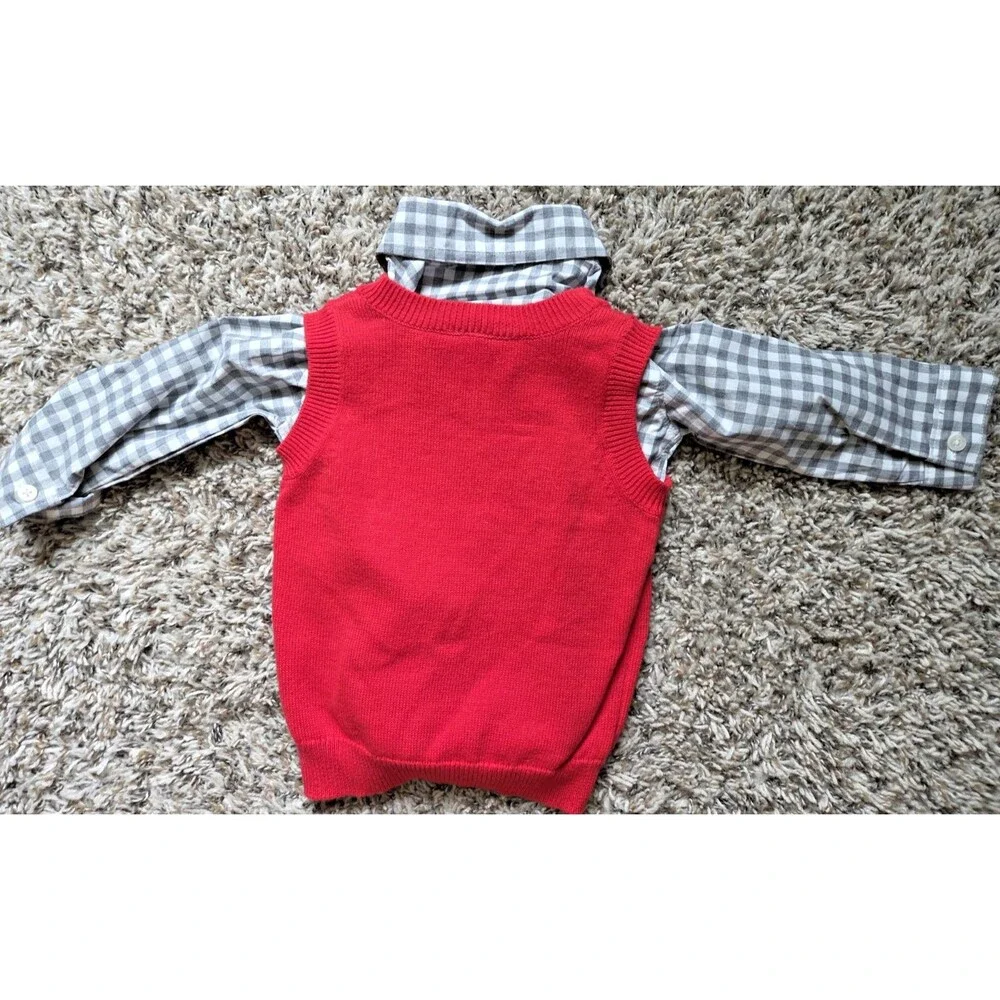 Carters Baby Boy Size 12 Month Plaid Shirt With Red Vest